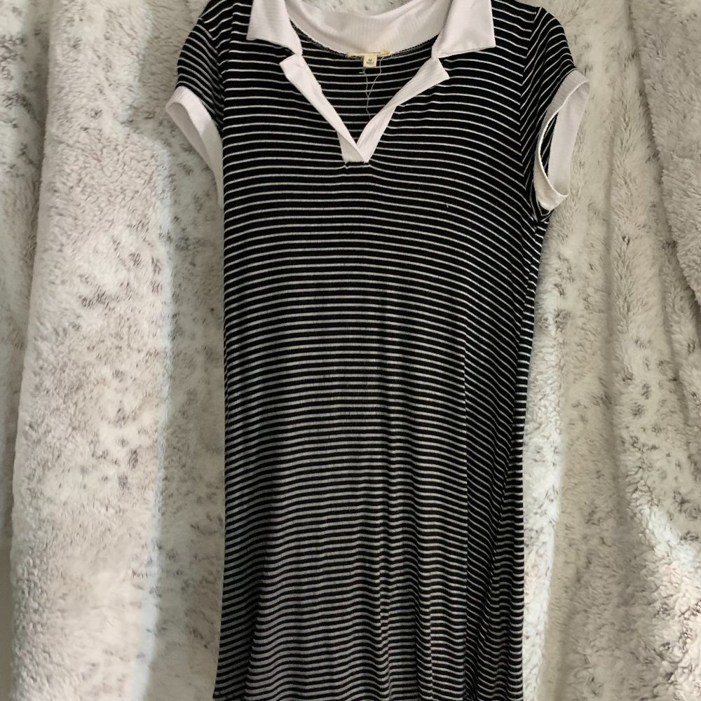 Black and white striped day dress